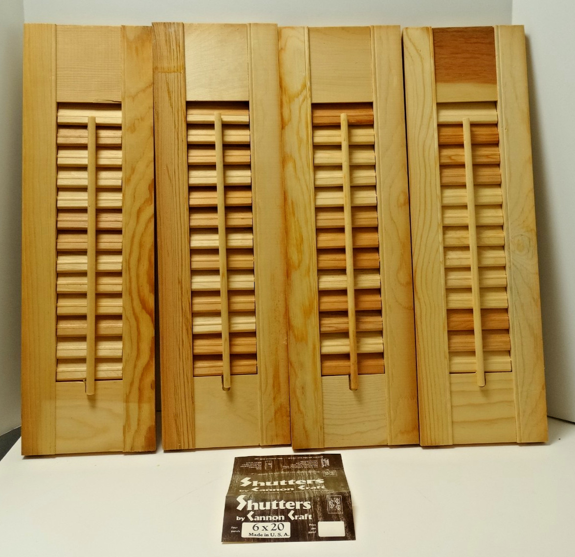 (4) Wood Shutter Panels Movable Louver Unfinished Pine Narrow Slat 6″ x 20″ each