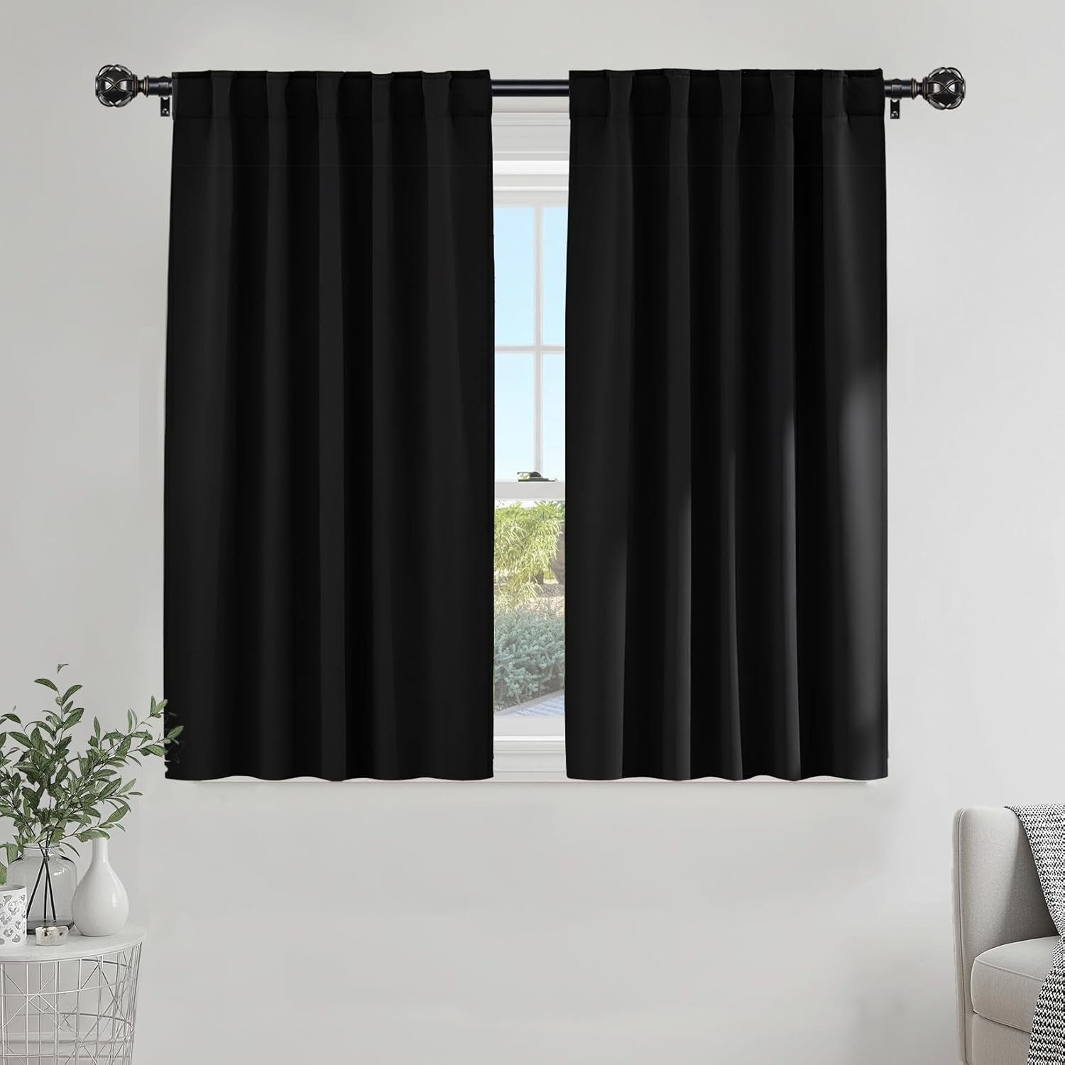 Black Kitchen Blackout Curtains Over Sink, Short Half Curtains for Bathroom B…