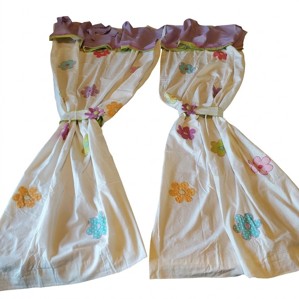 JC Penney Home Collection Flower Garden Cotton Curtains Valance Set Purple White