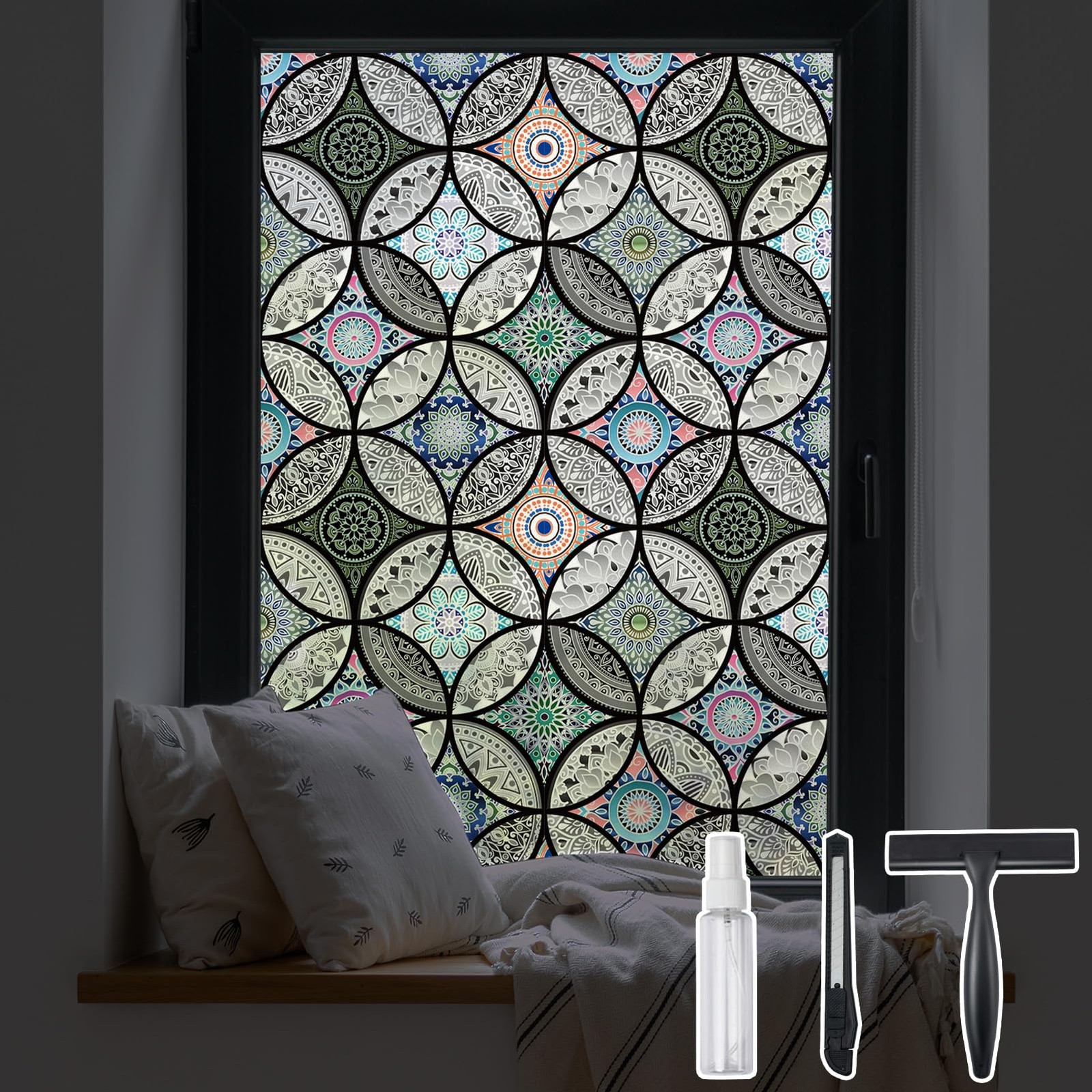 DKTIE Static Cling Decorative Window Film Vinyl Non Adhesive Privacy 17.7″x78.7″