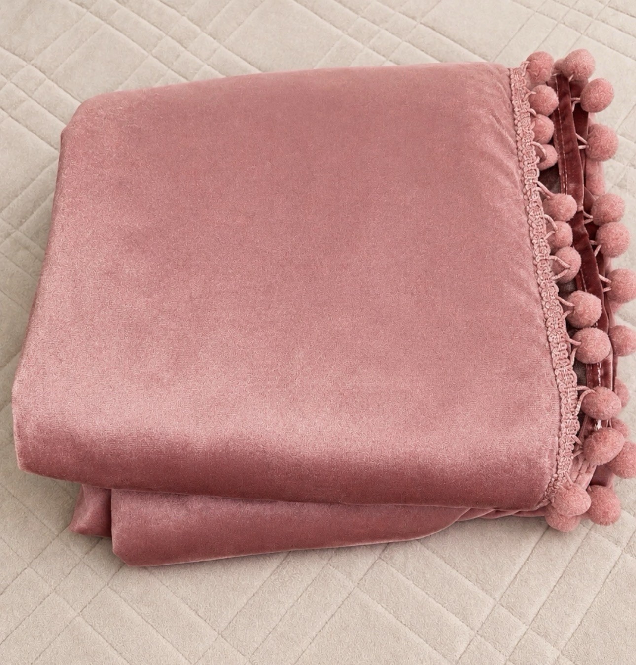 MIULEE Blush Dusty Rose Pom Pom Velvet Curtains Room Darkening Window Panels