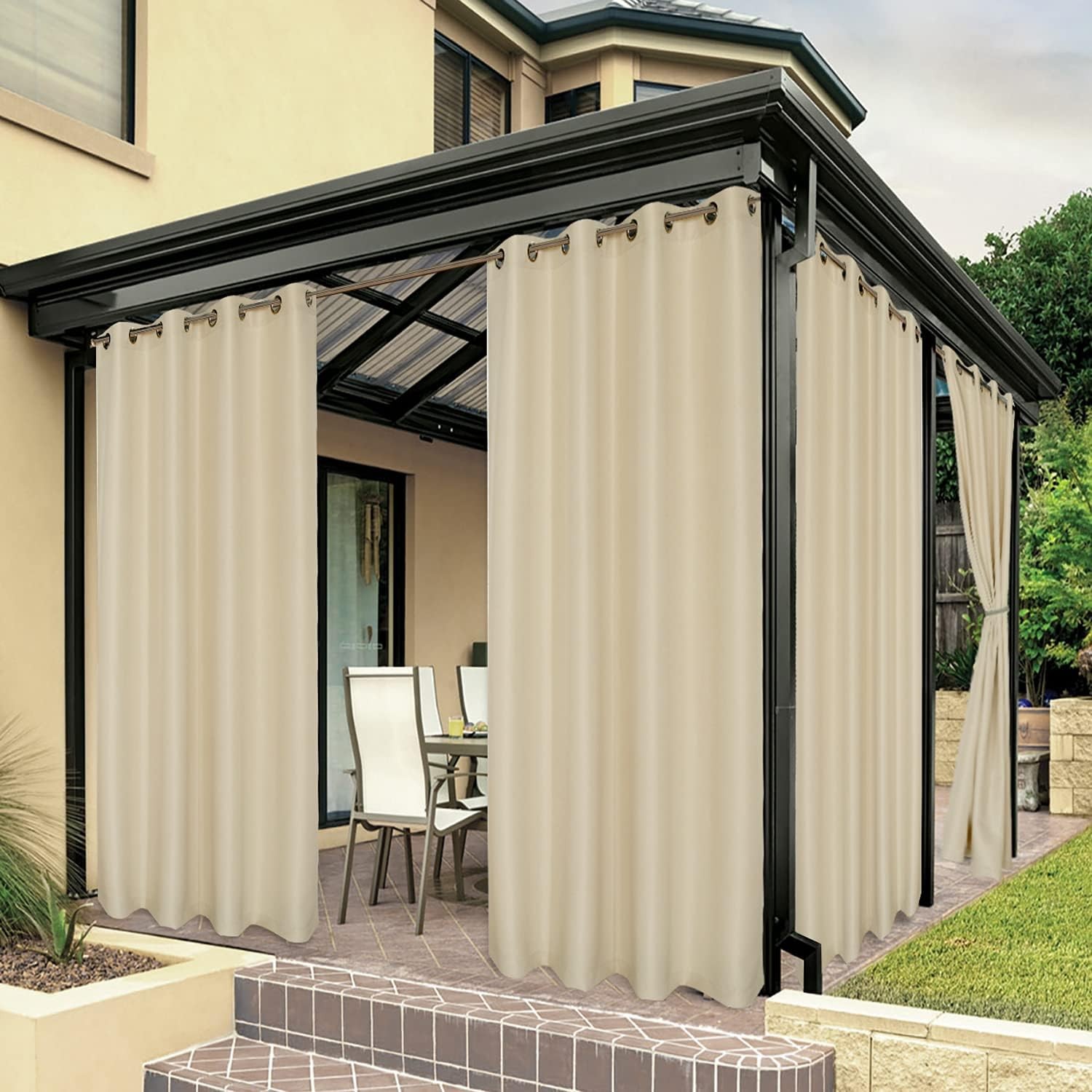 BONZER Waterproof Outdoor Curtains 54"W x 84"L (Pack of 1), Cream