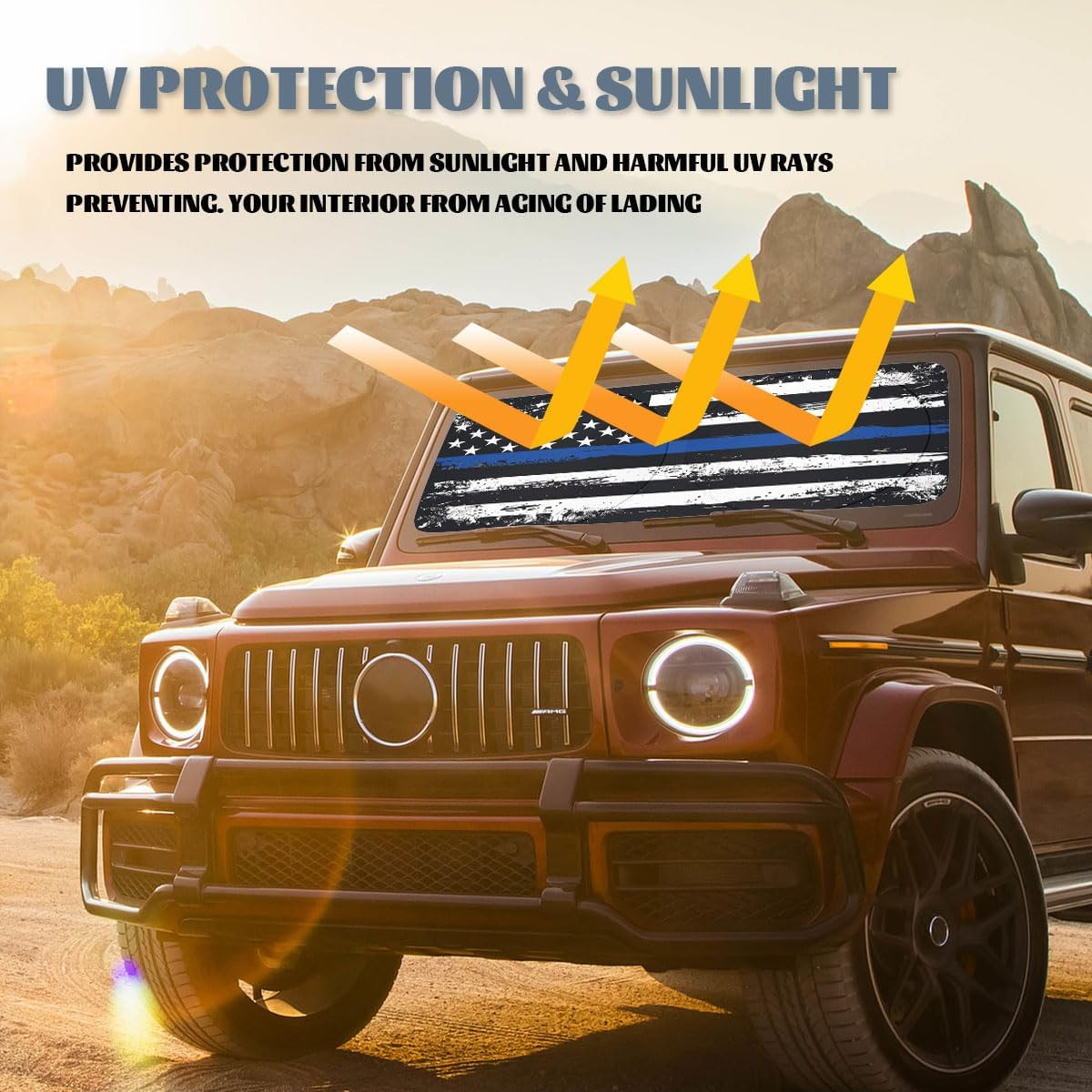 American Flag Windshield Sunshades, UV Protection, Blocks Sunlight, Fits Most Se