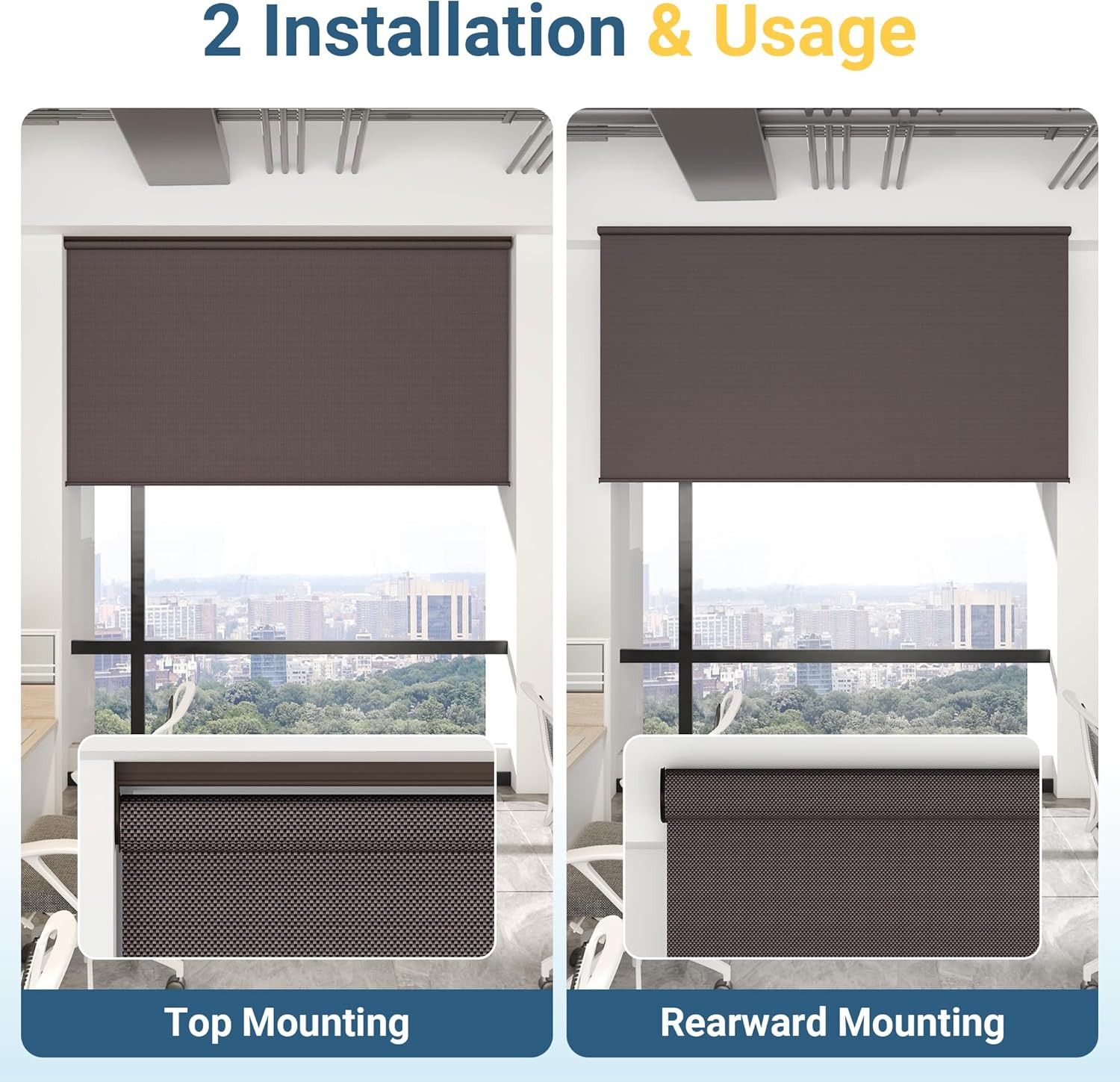 Patio Outdoor Roller Shades 10’W x 8’H, 95% UV Protection, No Crank, Brown