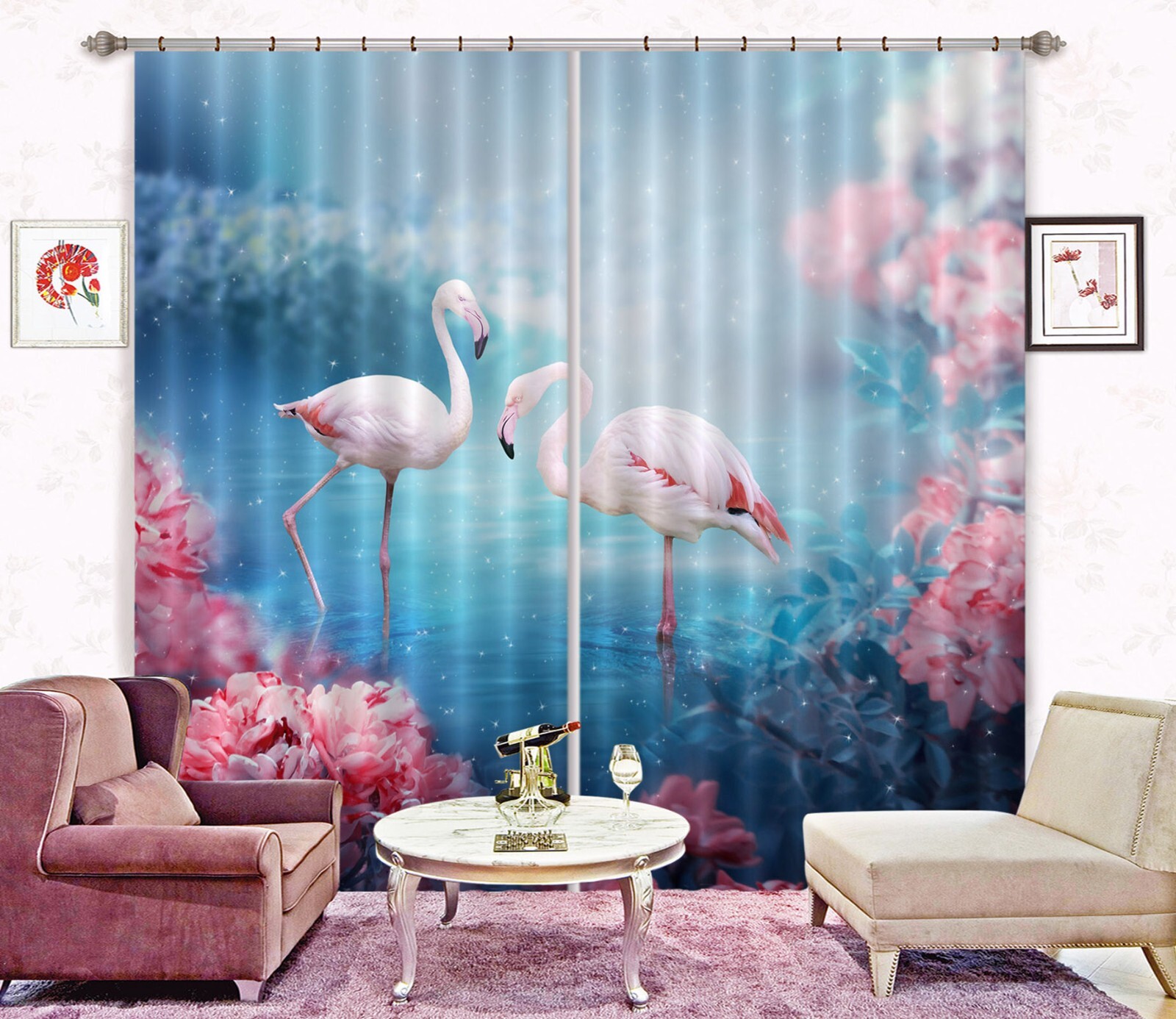 3D Animal Flamingo ZHUA3018 Photo Curtain Window Blockout Fabric Vera 2023