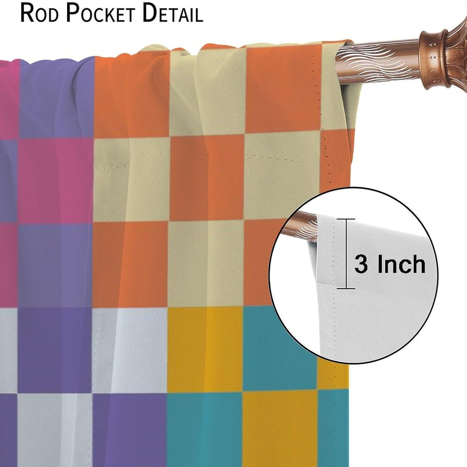 Colorful Curtains, Abstract Modern Rainbow Retro Groovy Curtain 1970S Checkered