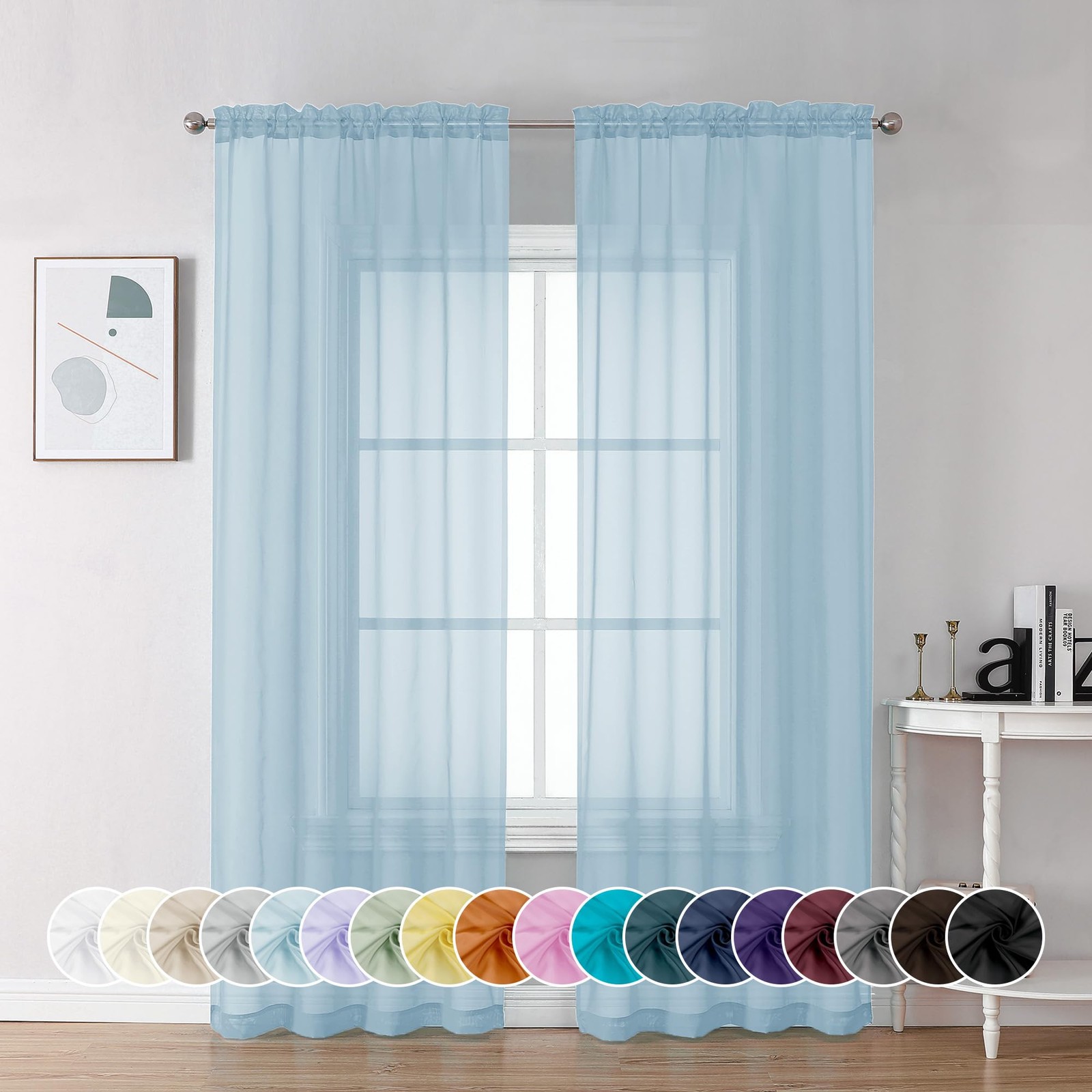 Light Blue Sheer Curtains 84 Inch Length 2 Panels, Light Filtering Soft Airy …