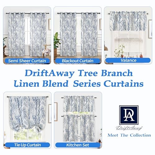 Tree Branch Linen Lined Valance Double Layer 52″W x 14″L (Pack of 1) Blue
