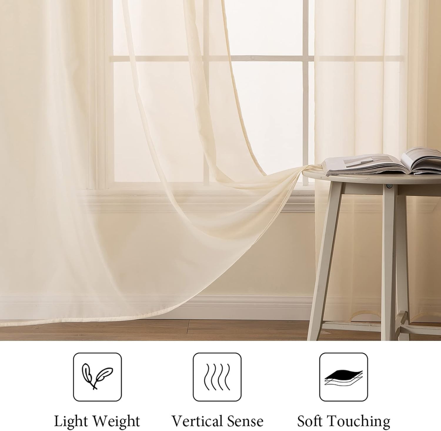 Contemporary Solid Color Sheer Drapes – 2 Panels for Living Room 54″ x 84″