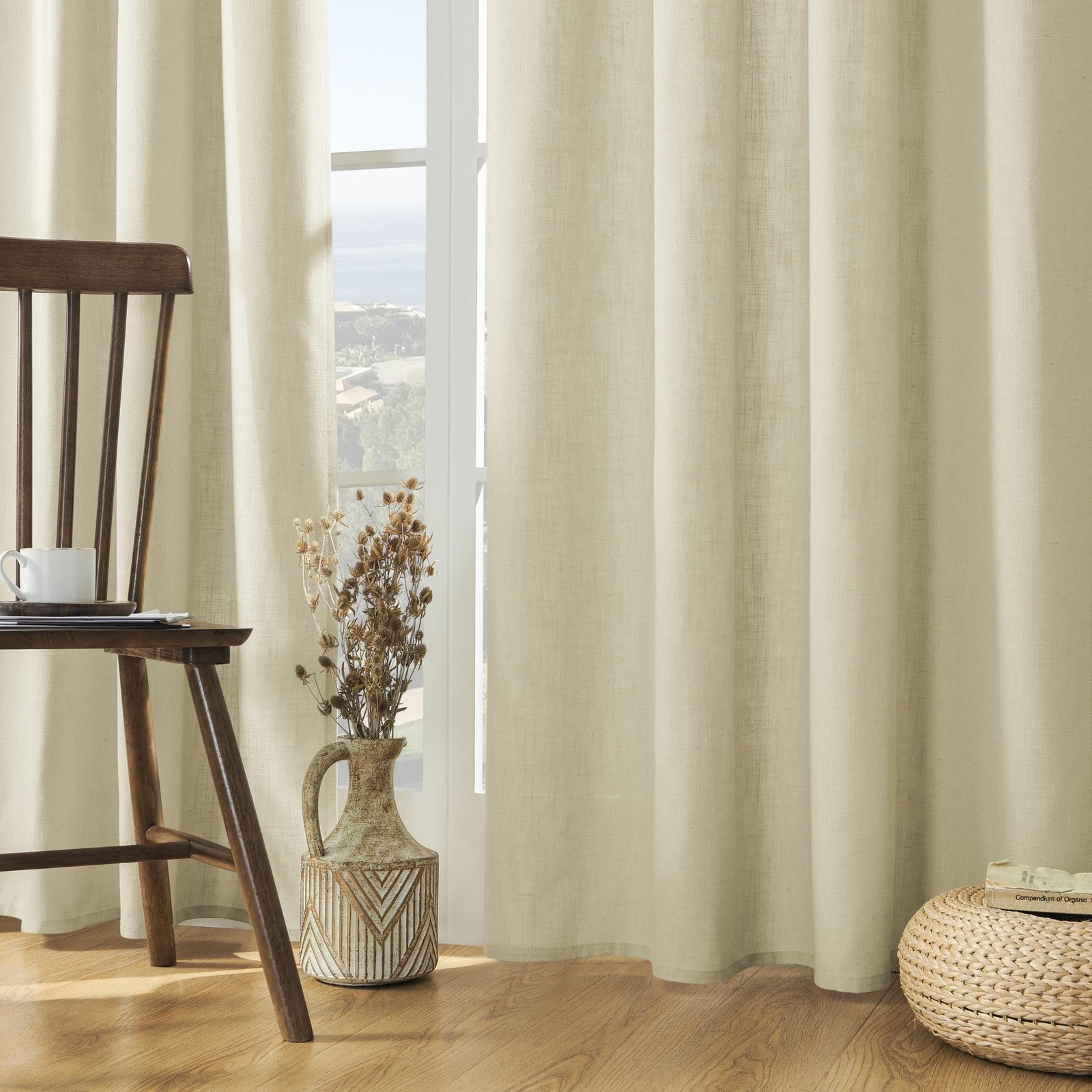 Joydeco Linen Curtains 52″W x 90″L 2 Panels Set Pistachio Shell Light Filtering