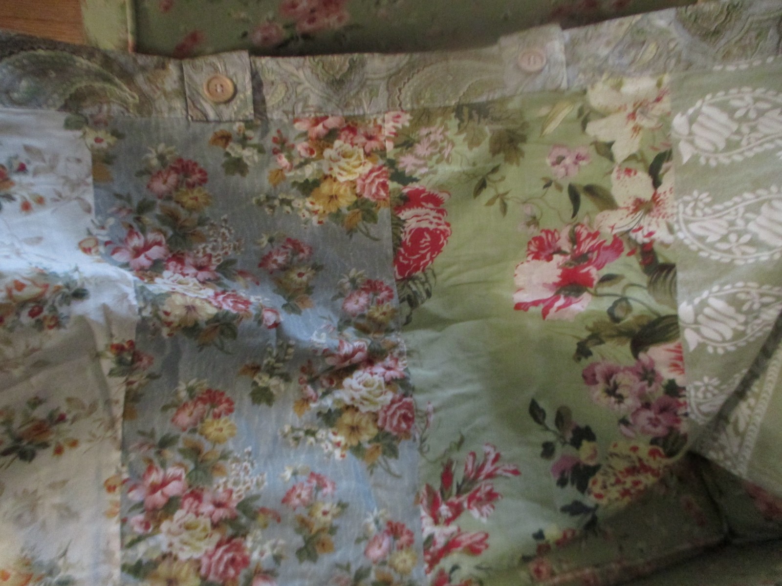 2 GREENLAND BLOOMING PRAIRIE PATCHWORK Floral TAB TOP VALANCES 84 X 18
