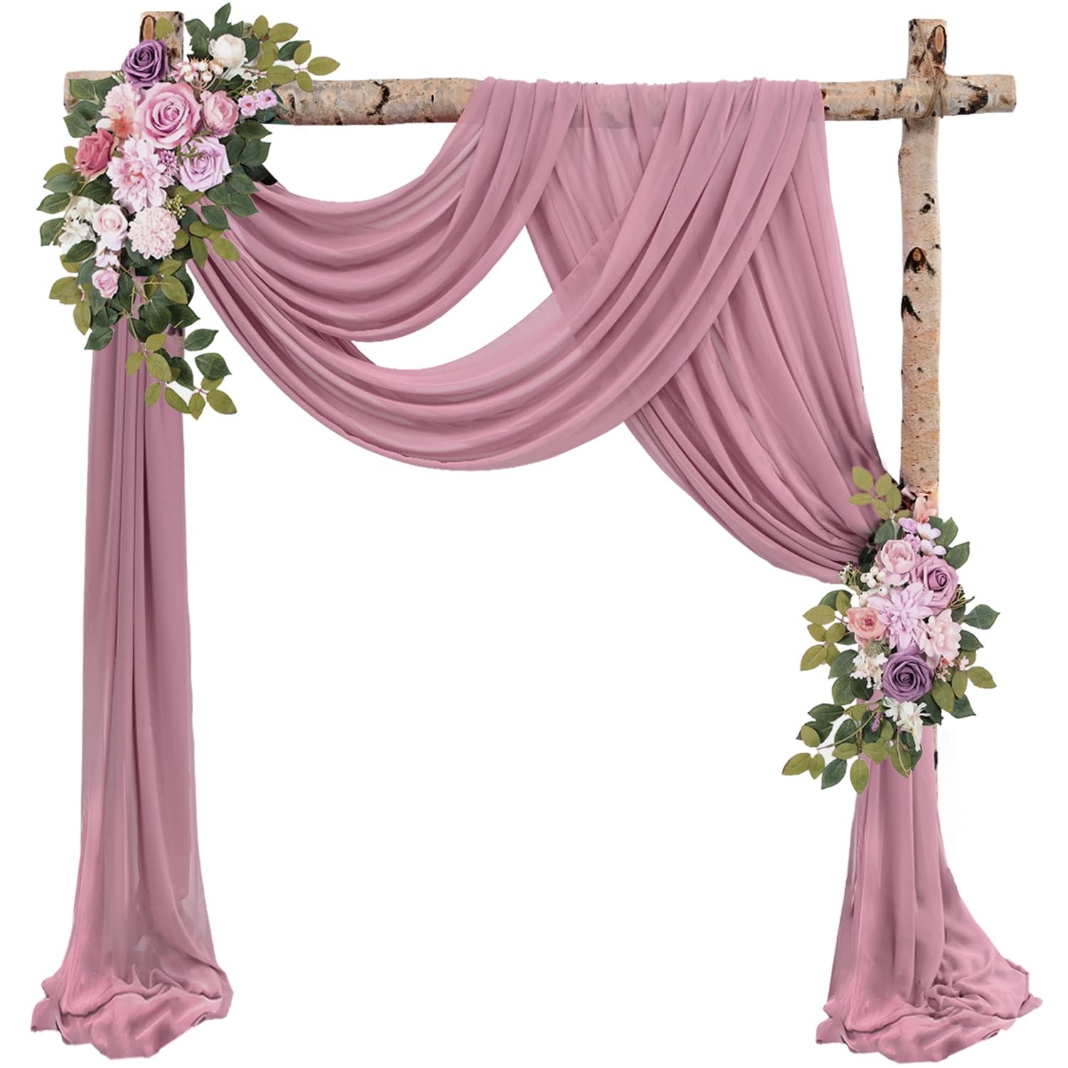 4 Panels Dusty Rose Arch Draping Fabric, 20Ft x 28, Sheer Chiffon Curtains