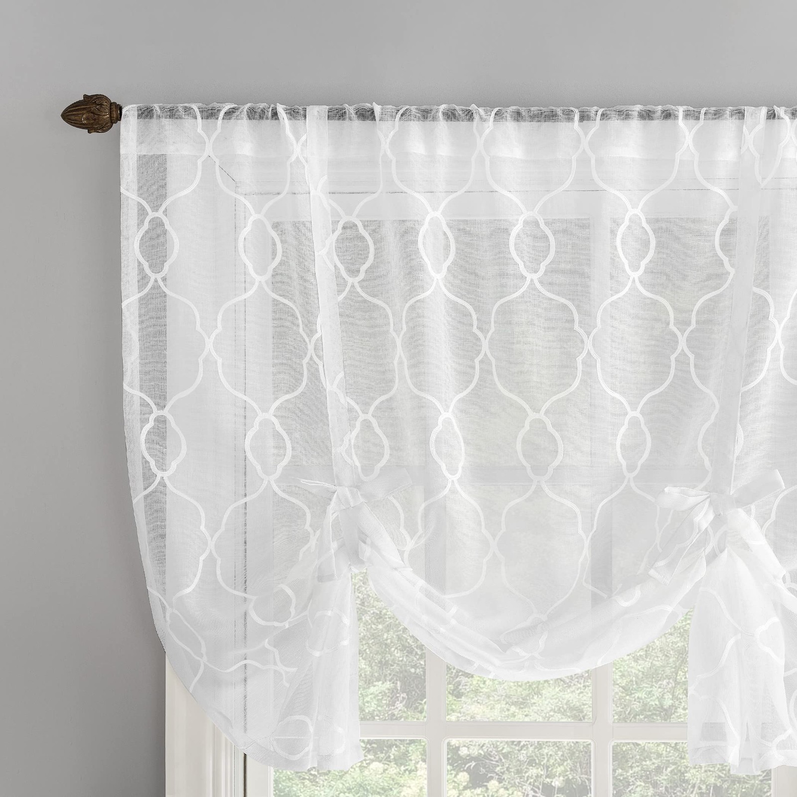 Allerton Embroidered Trellis Rod Pocket Window Tie-up Balloon Shade, 52″ x 63…
