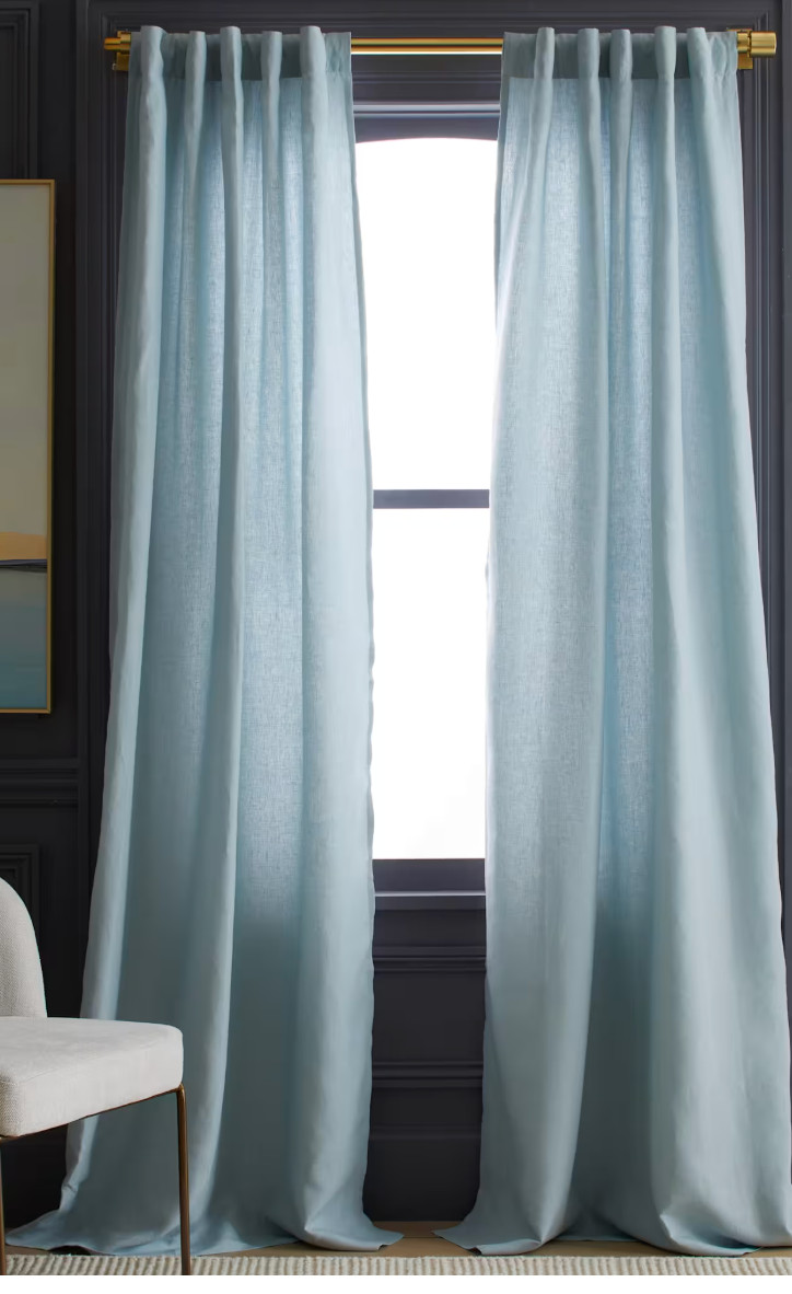 2 Quince European Linen Curtain Panels 48×84 Light Filtering Blue Back Tab
