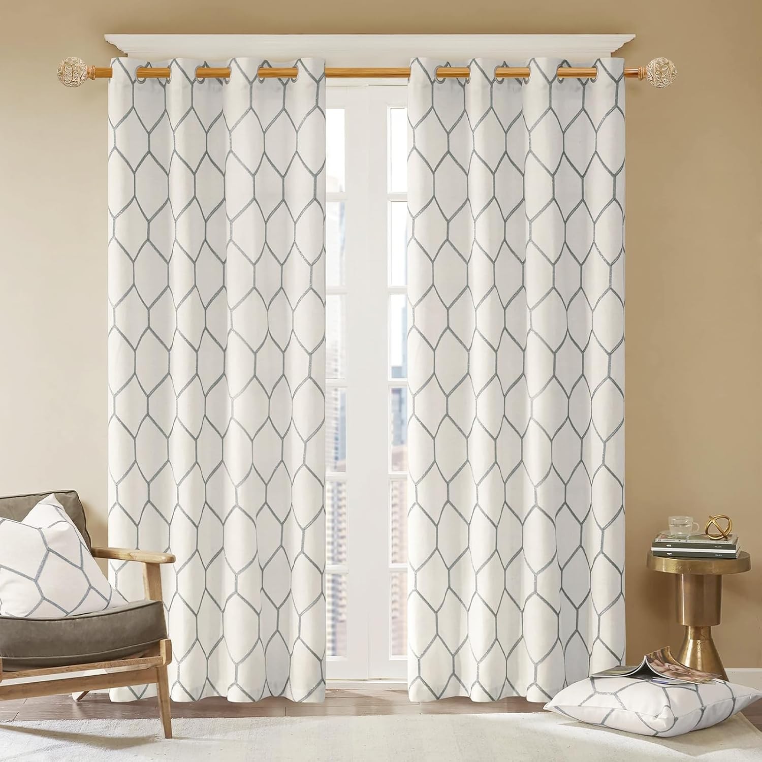 BOHO WOOD DECORATIVE WINDOW CURTAIN RODS Heavy Duty Adjustable 28-48 Inches