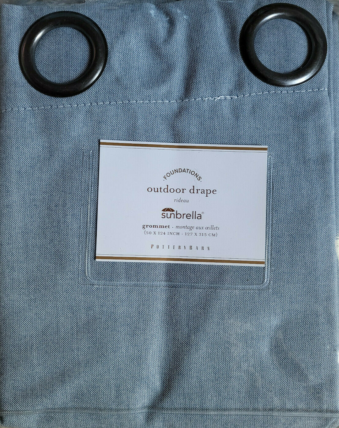 Pottery Barn Sunbrella Solid Outdoor Grommet Curtain 50 x 124″ Meridian Chambray