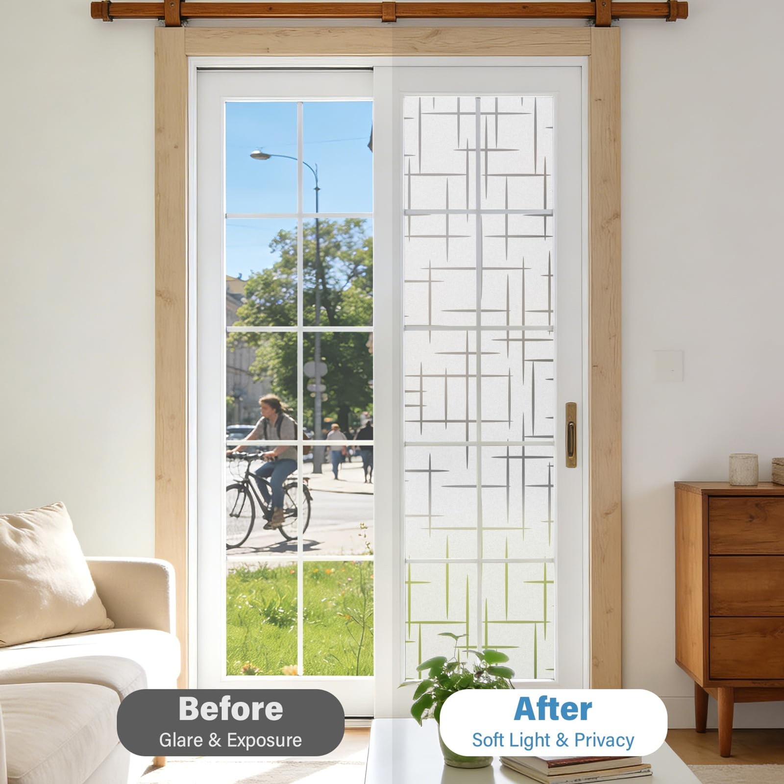 Finnez Frosted Window Film Non-Adhesive, Frosting Privacy Film for Glass Windows