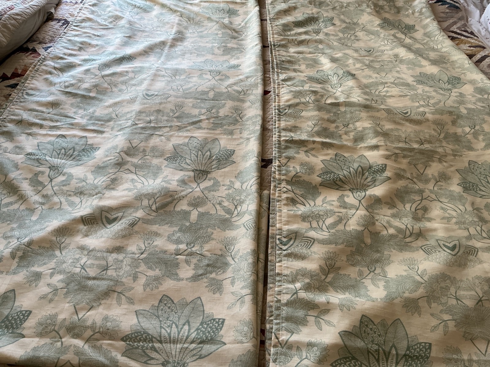 Pier 1 Imports Lined Curtains 2 ~Azure~Clara Dove Fabric Floral Motif Back Tabs