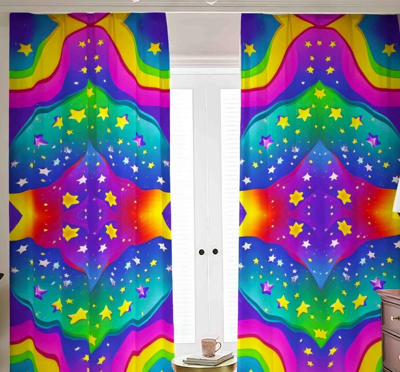Rainbow Stars Blackout Curtains Drapes Shades Room Girls Den 2 Panels Girls Room