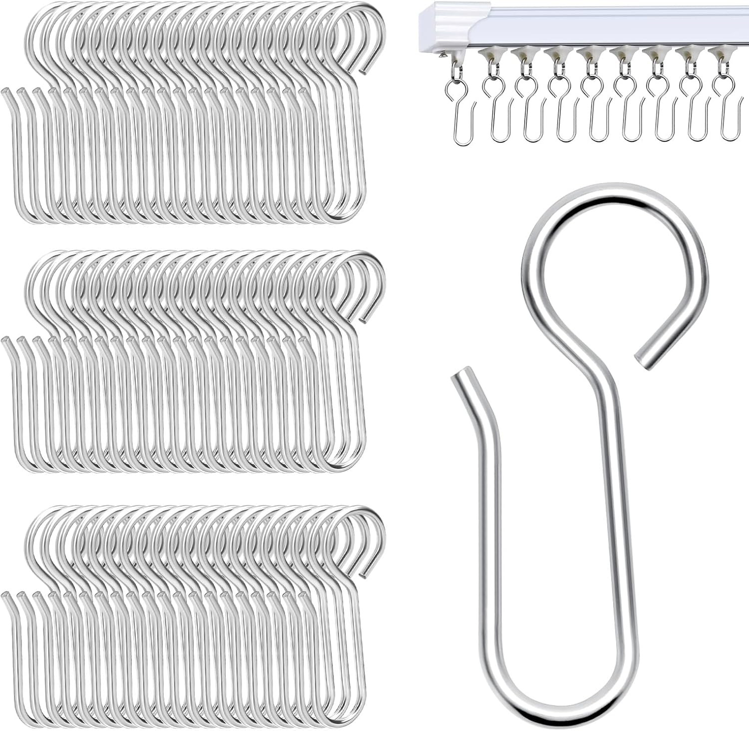 Metal Curtain Track Hooks S Shaped Small Curtain Hook 60Pcs Drapery Hook Pins Cu