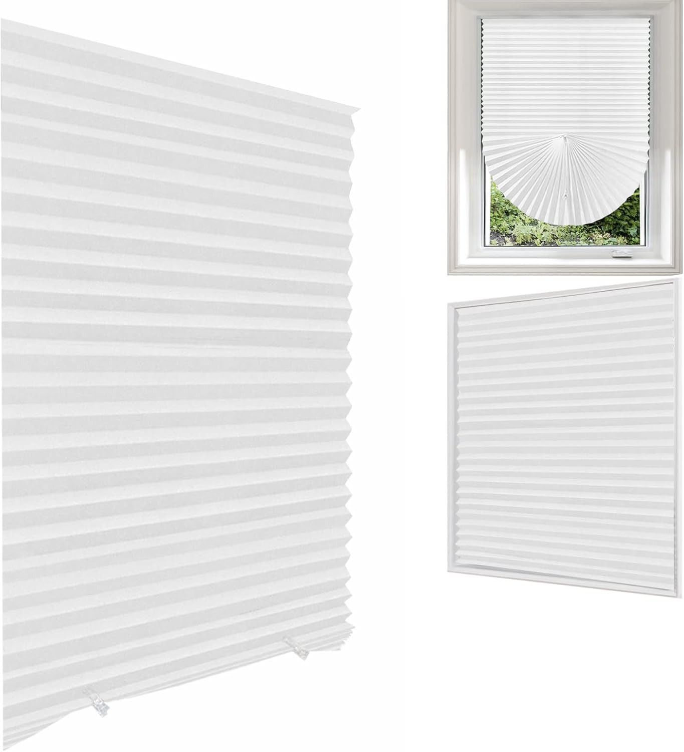 MALOKI Temporary Window Blinds, Pleated Shades Cordless Fabric Light Filtering B