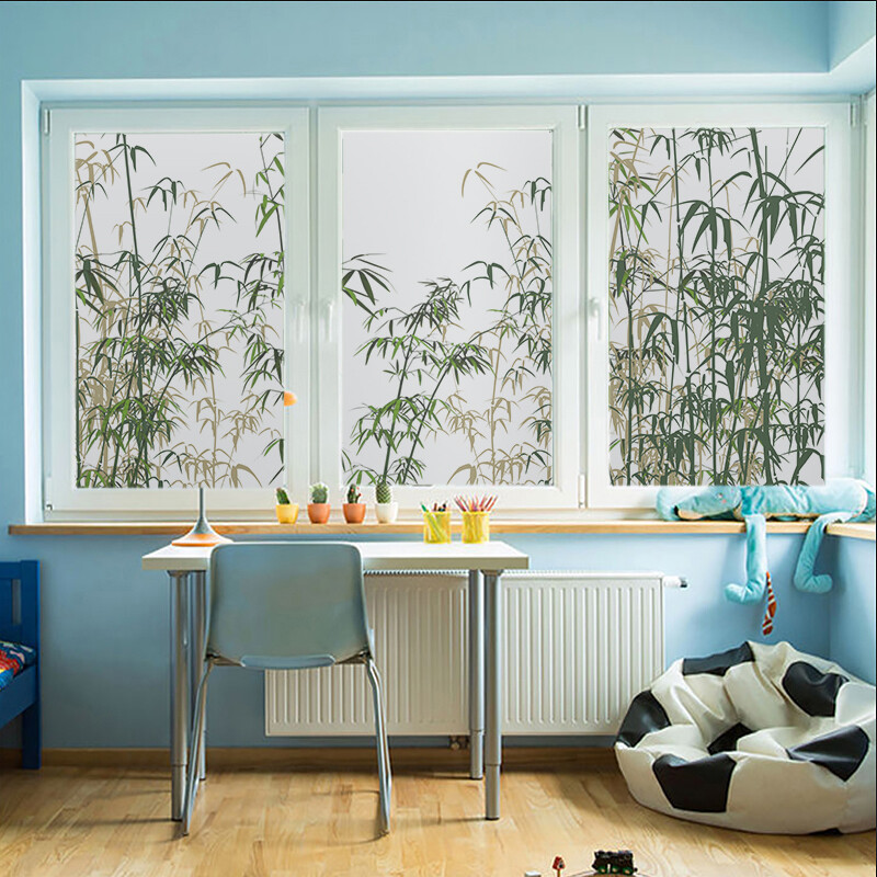 Bamboo Stained Glass Films Windows Film Static Cling Decor Chinese Style