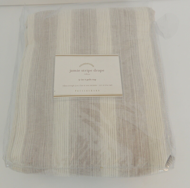 Pottery Barn Striped Drape 3-in-1 Pole Top 50″W x 108″L Gray Linen Blend