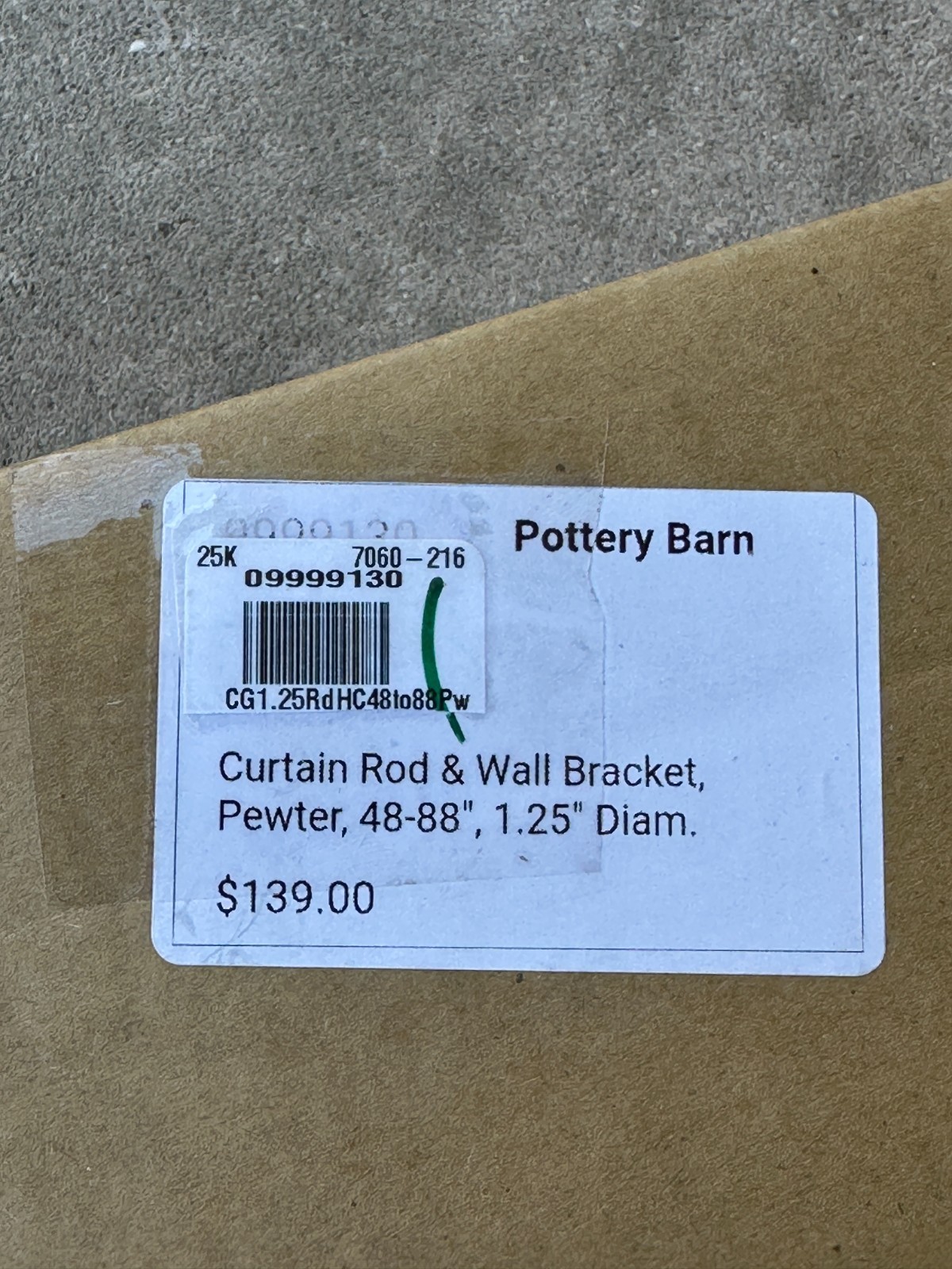 Pottery Barn STANDARD CURTAIN ROD 1.25″ d. 48″ – 88″ NEW OPEN BOX PEWTER