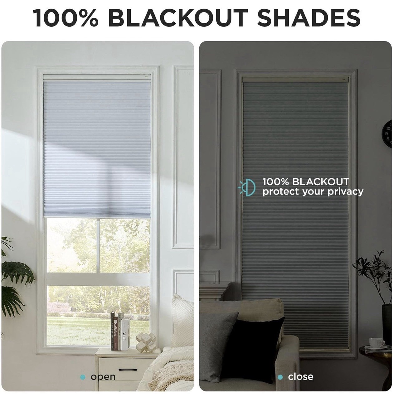 Joydeco Window Blinds Cellular Cordless Blackout Shades 43″ W × 64″ H
