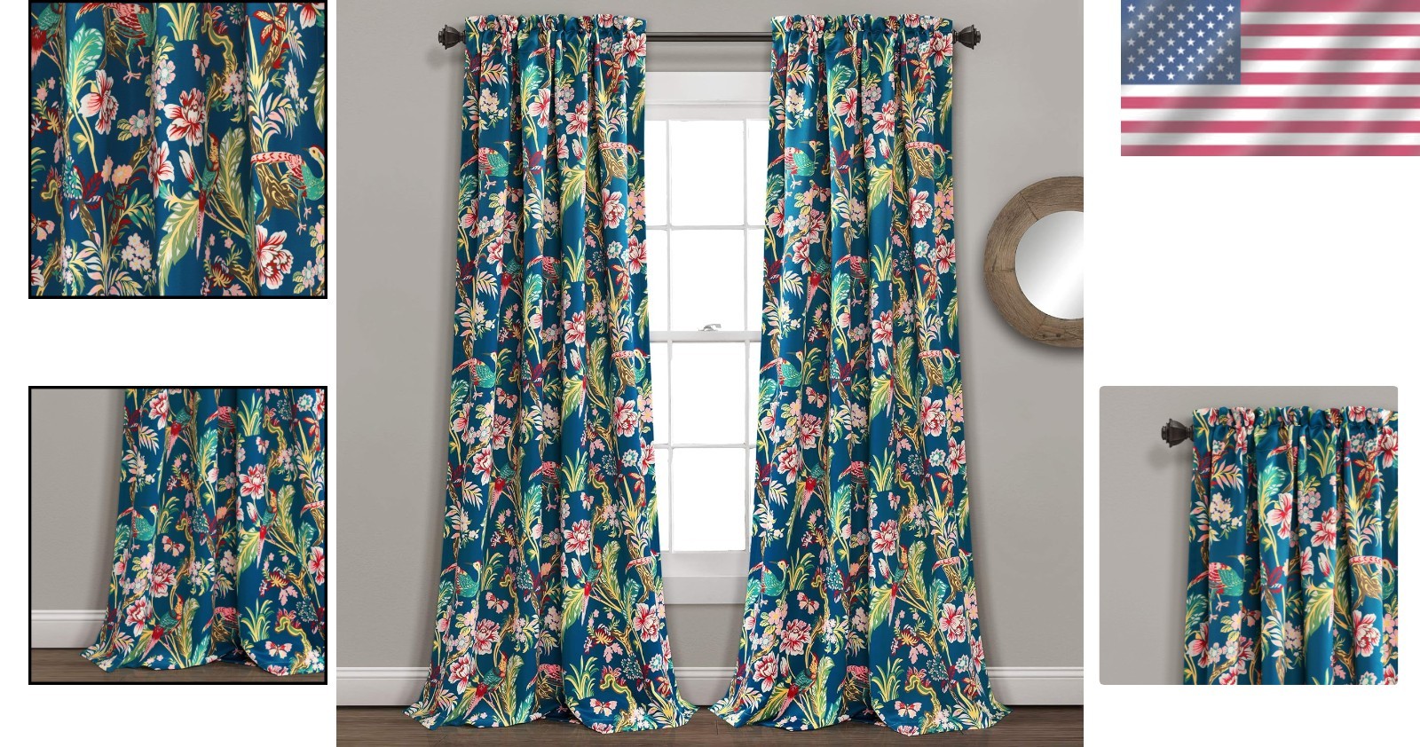 Light Filtering Nature Drapes 52×108 – Navy & Multi