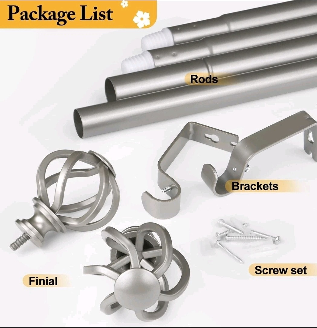 Usfook 7/8″ Antique Silver Twisted Cage End 32-58 Inches Curtain Rods