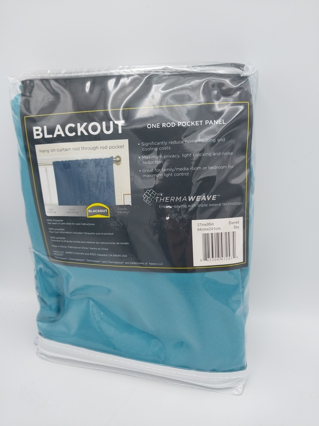 Eclipse Darrell Sky Blue Solid 37 in X 95 in. Blackout Rod Pocket Panel Curtain
