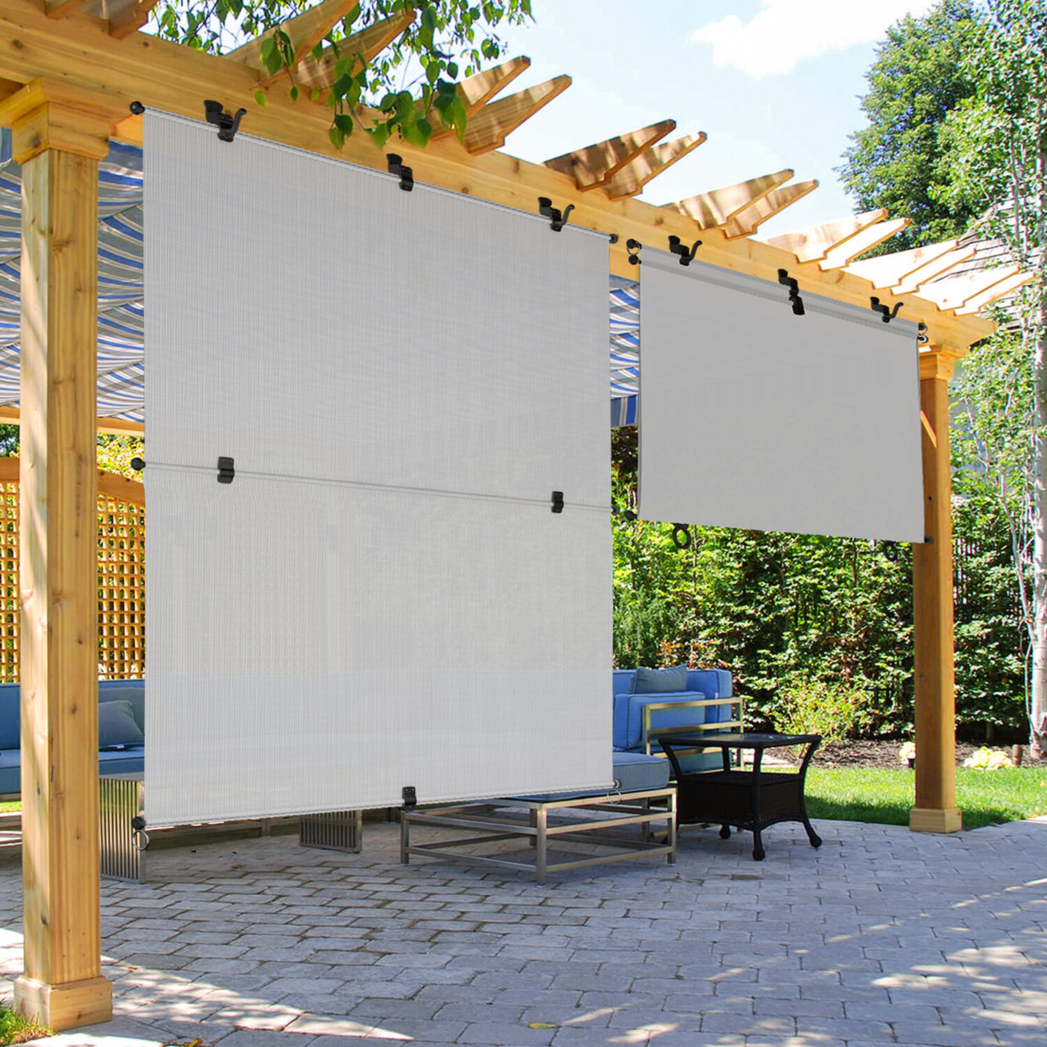 Outdoor Gray Roll up Shade Foldable Curtain For Patio Porch Pergola Balcony