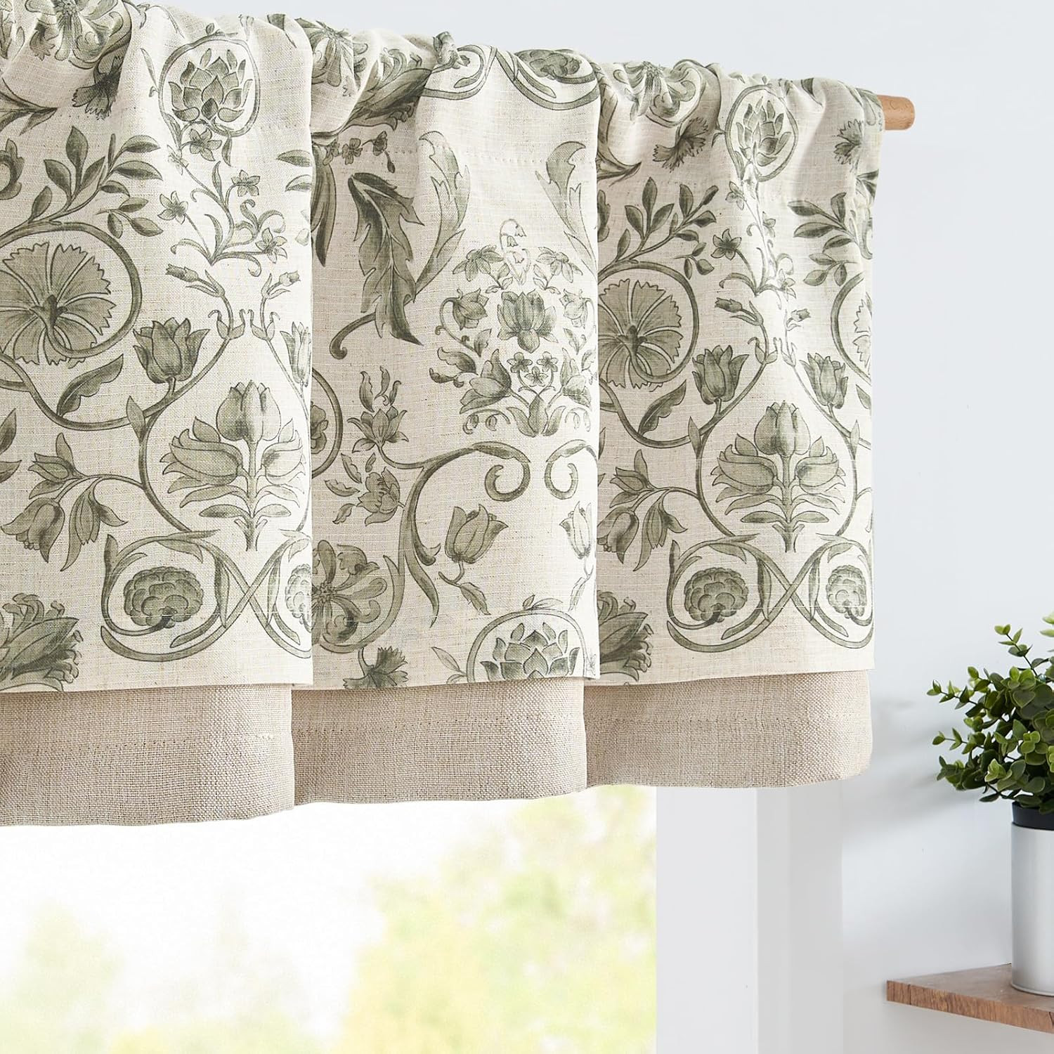 jinchan Linen Valance Kitchen Curtain for Windows Double Layer 16 Inch for Livin