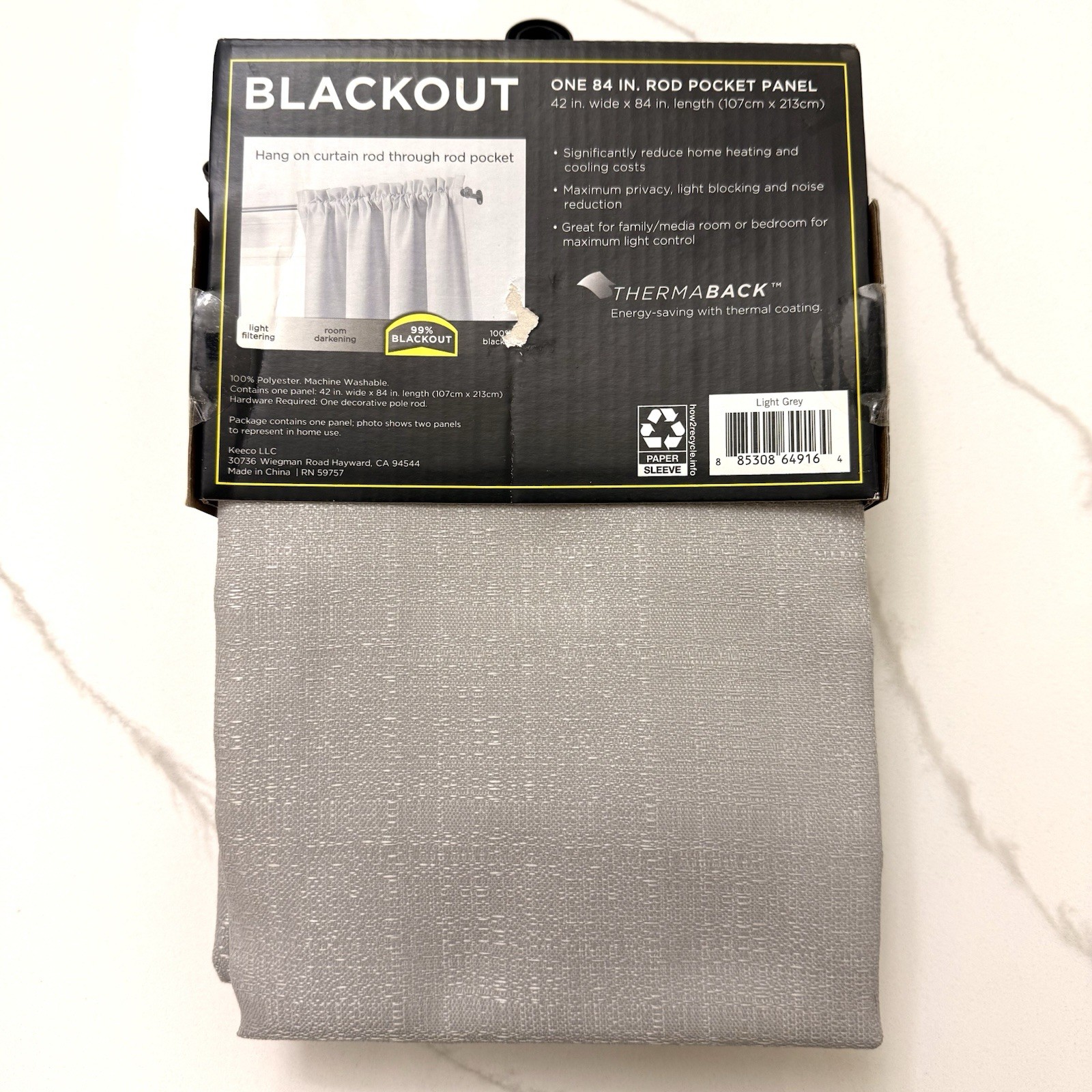 Eclipse Blackout One Rod Pocket Panel 84 x 42 99% Blackout Light Gray