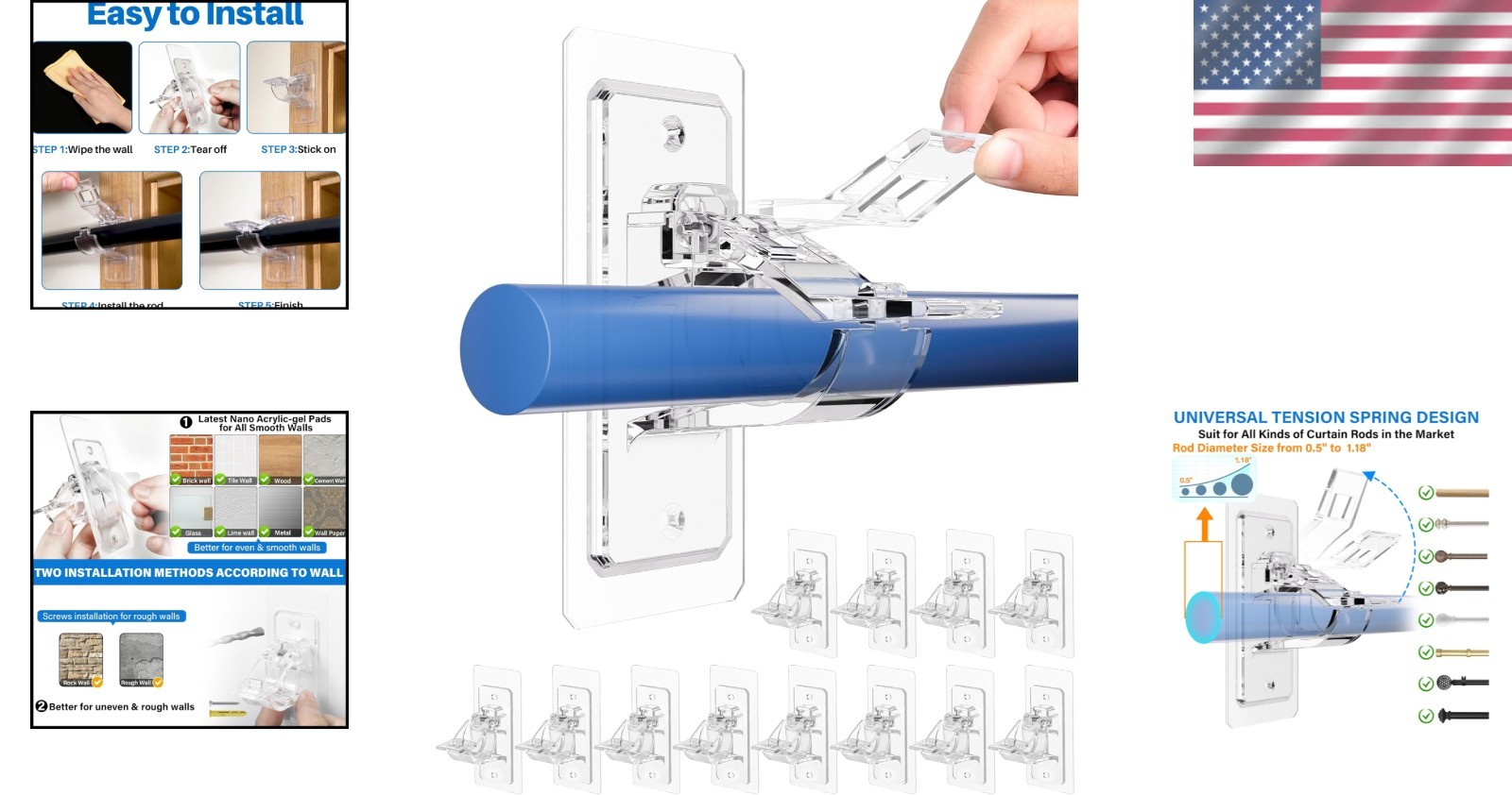 Versatile Adhesive Curtain Holders – 20 Lb Capacity