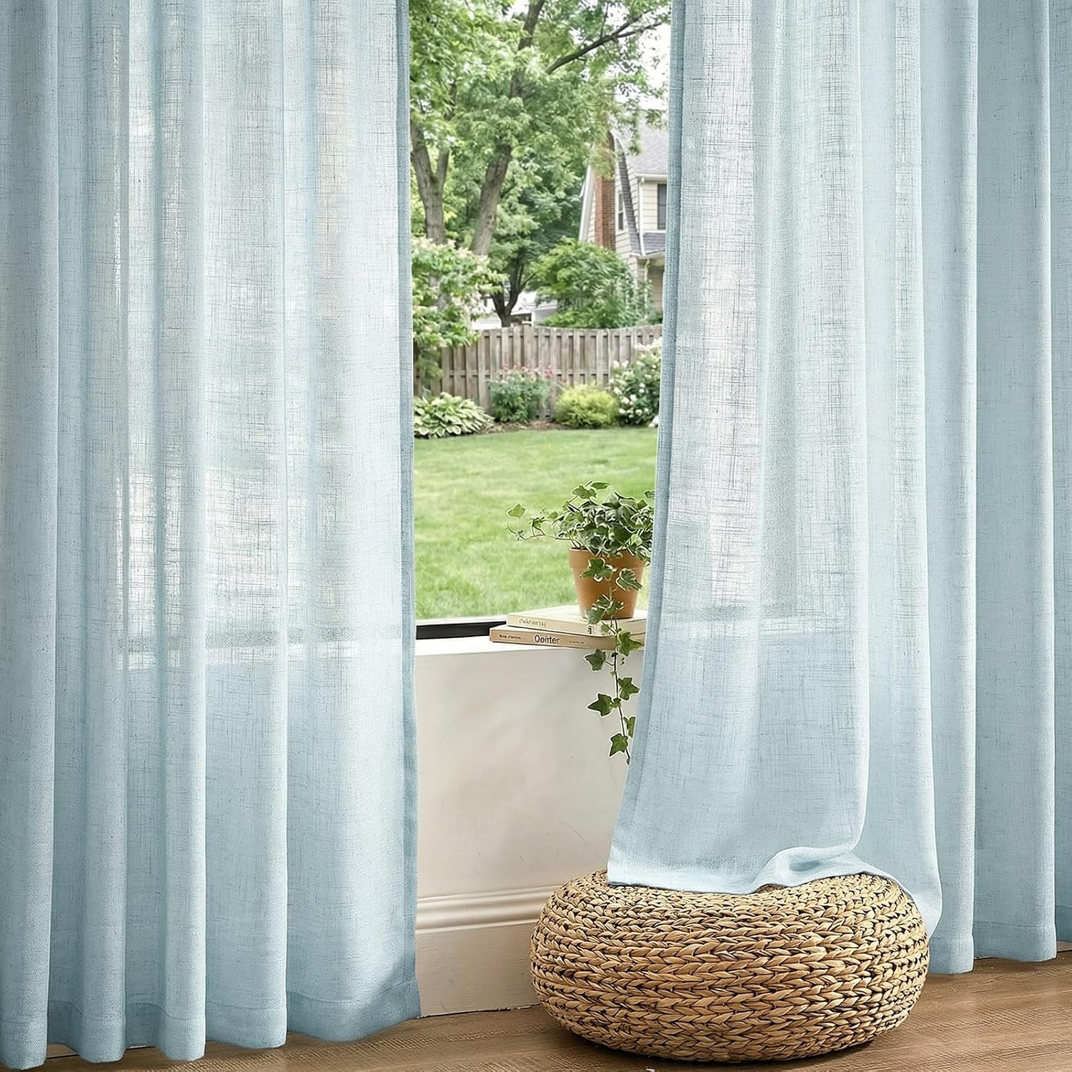 jinchan Blue Pinch Pleated Linen Curtains for Living Room Curtains 84 Inches Lon