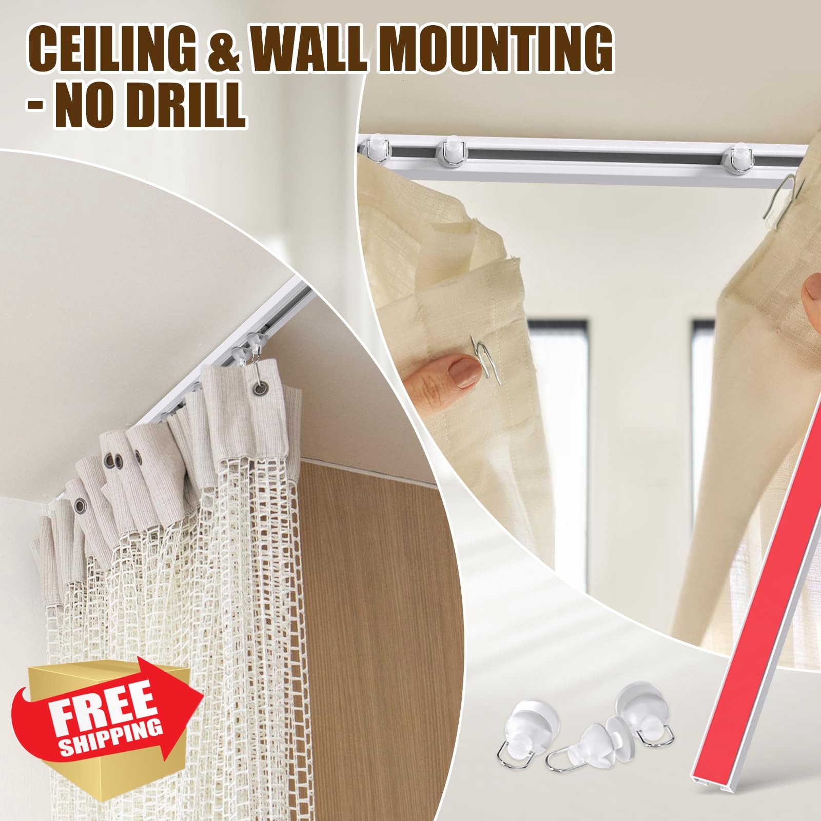 KOBRICH 3.3FT Flexible Ceiling Curtain Track Stick-On No Drill
