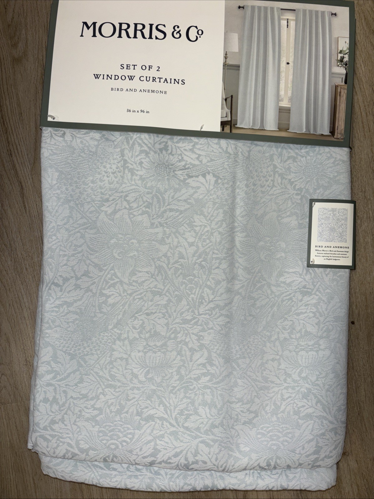 William Morris & Co. Set Of 2 Bird And Anemone Blue Window Panel Curtain 36” 96”