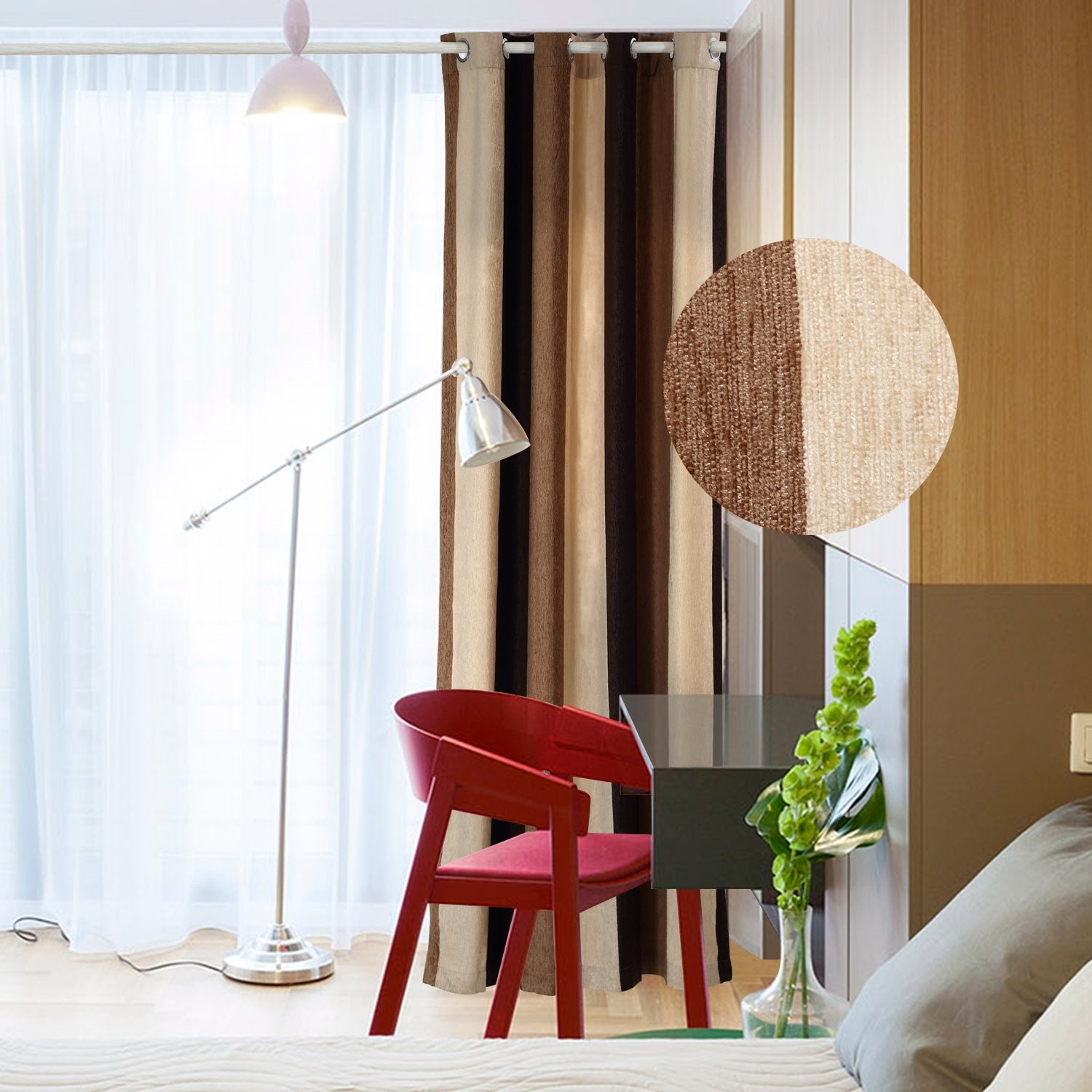 Bedroom Curtains Absolute Heat Insulation Chenille Vertical Striped Color Win…