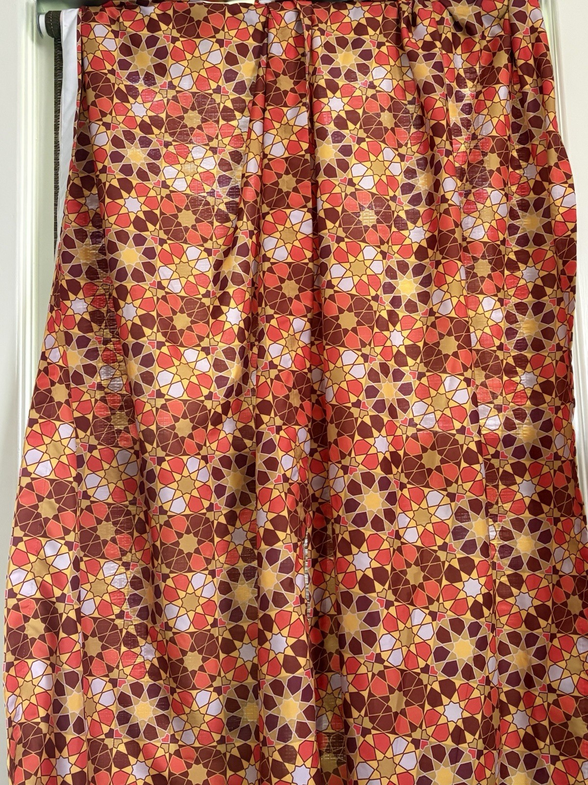 Boho Geometric Star Mosaic Curtains 29×63 2 Panels Orange/Red/Gold Moroccan Vibe