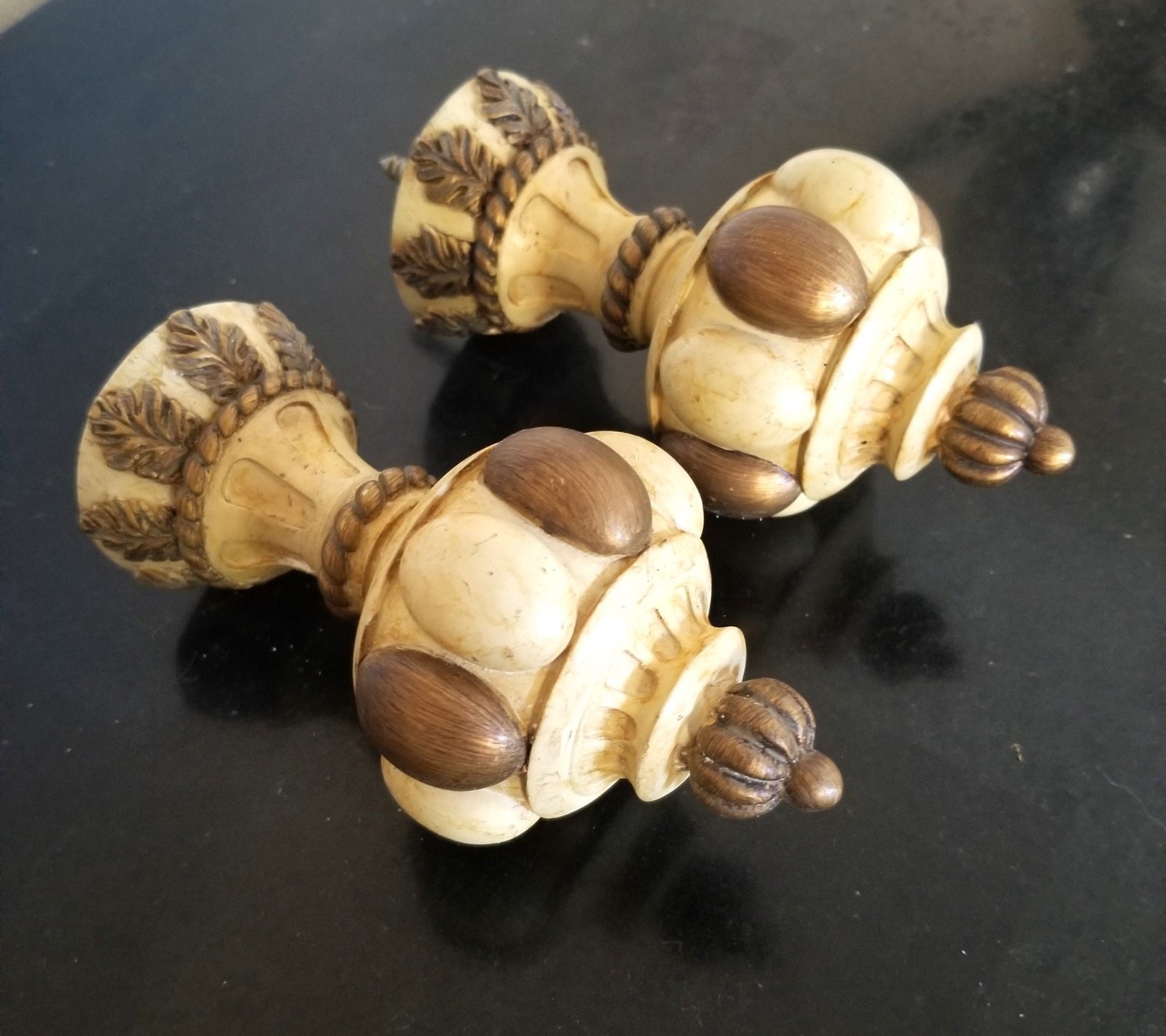 Two Pumpkin Shape Finals For 2″ Diameter wood Curtain Drapery Rod Pole