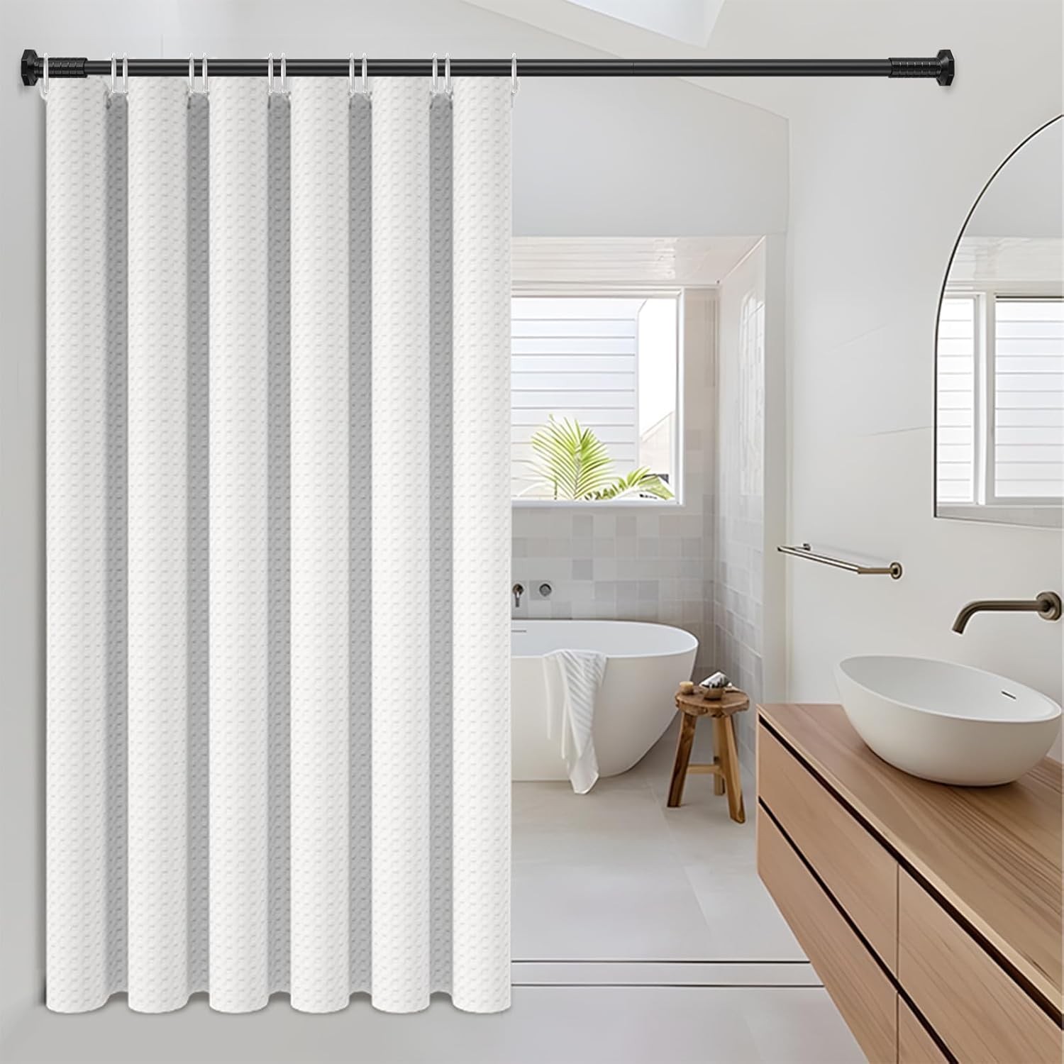 Tension Curtain Rod No Drilling 45-168 In, Black Outdoor Curtain Rod for Pati…
