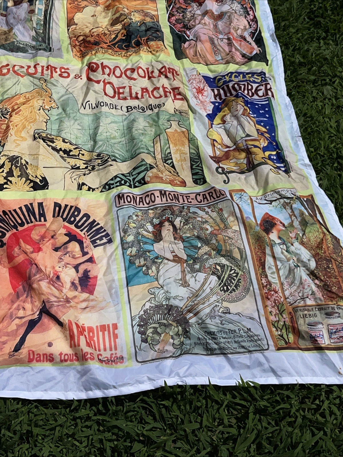 Art Nouveau Advertisements Collage Decorative Fabric Shower Curtain RARE *Read