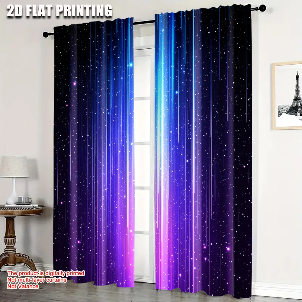 2Pcs Galaxy Star Space Blackout Curtains Blue Purple Cosmic Polyester Curtains f