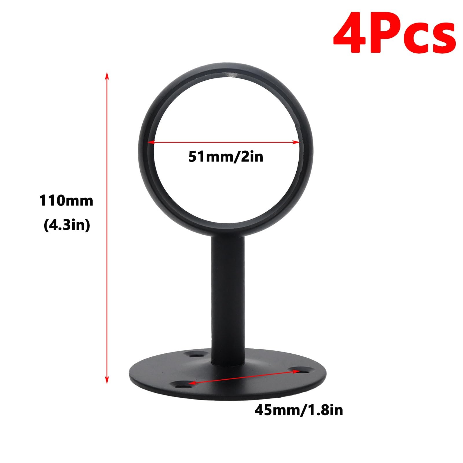 4 PCS Black Ceiling Mount Curtain Rod Bracket End Support Stainless Steel