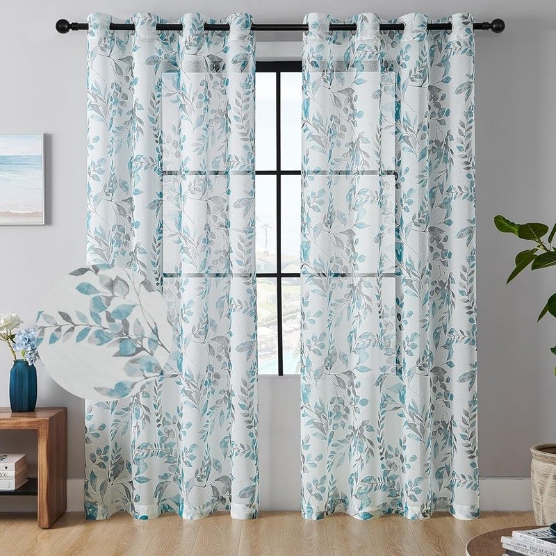 Farmhouse Botanical Leaf Print Curtains Durable Light Filtering Panels Easy Care