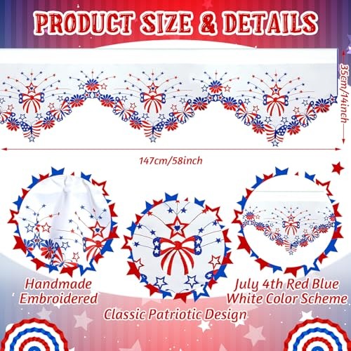 Embroidered Patriotic Kitchen Curtains Valances 58 x 14 Inch Independence Day