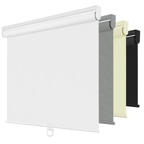 Blackout Roller Shades for Windows, Striped Pattern Cordless 32″W x 72″H White