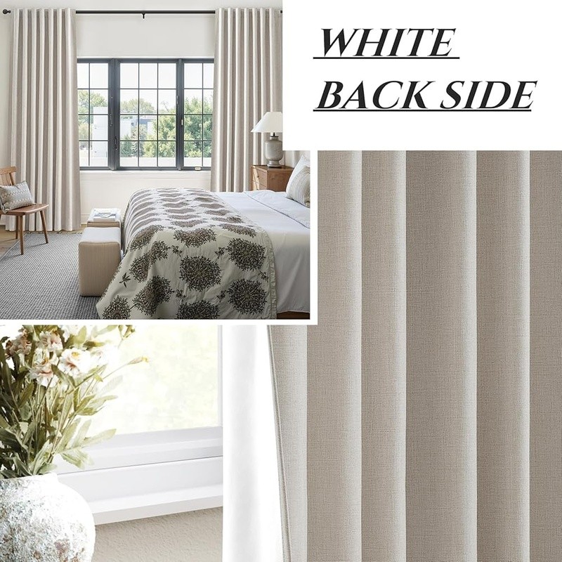 Blackout Linen Blend Curtains Insulating Noise Reducing Drapes Set of 2 New